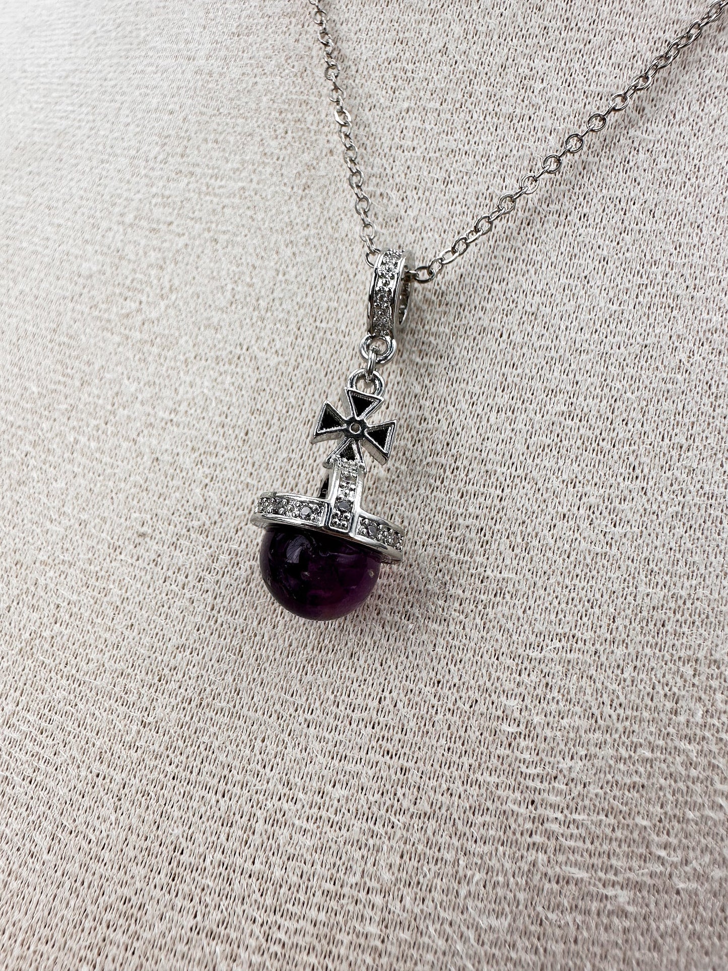 N032-Amethyst Planet Double Chain Magnetic Necklace