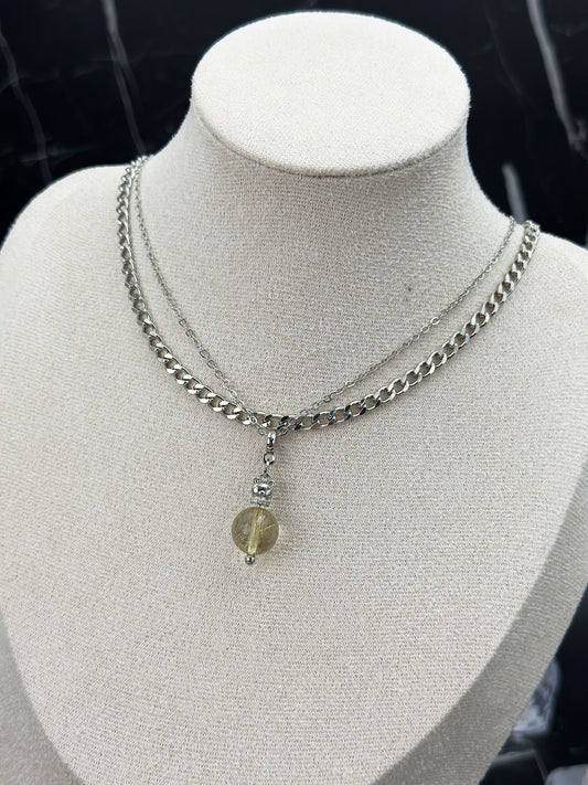 N033-Golden Quartz Double Chain Magnetic Necklace