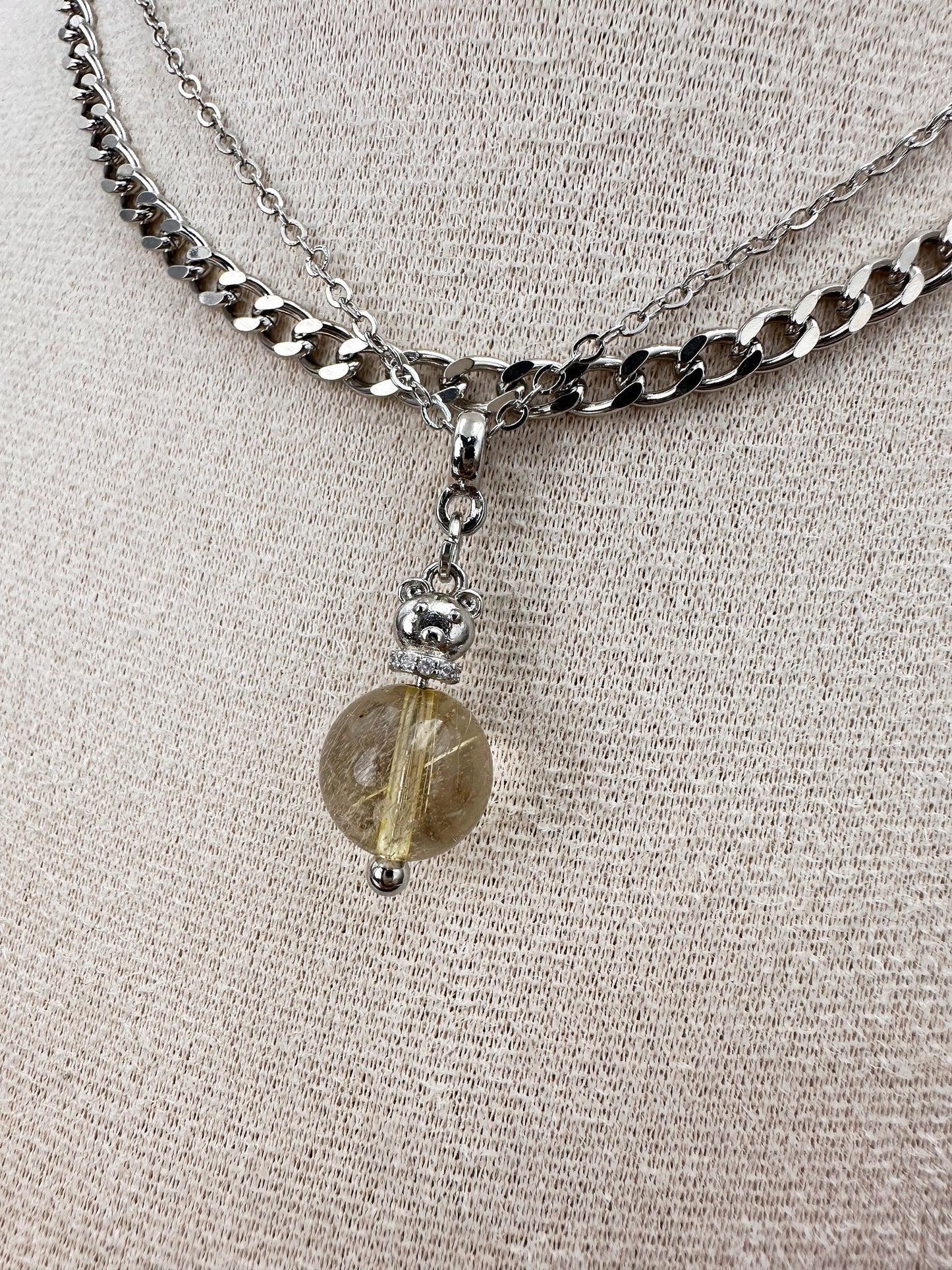 N033-Golden Quartz Double Chain Magnetic Necklace