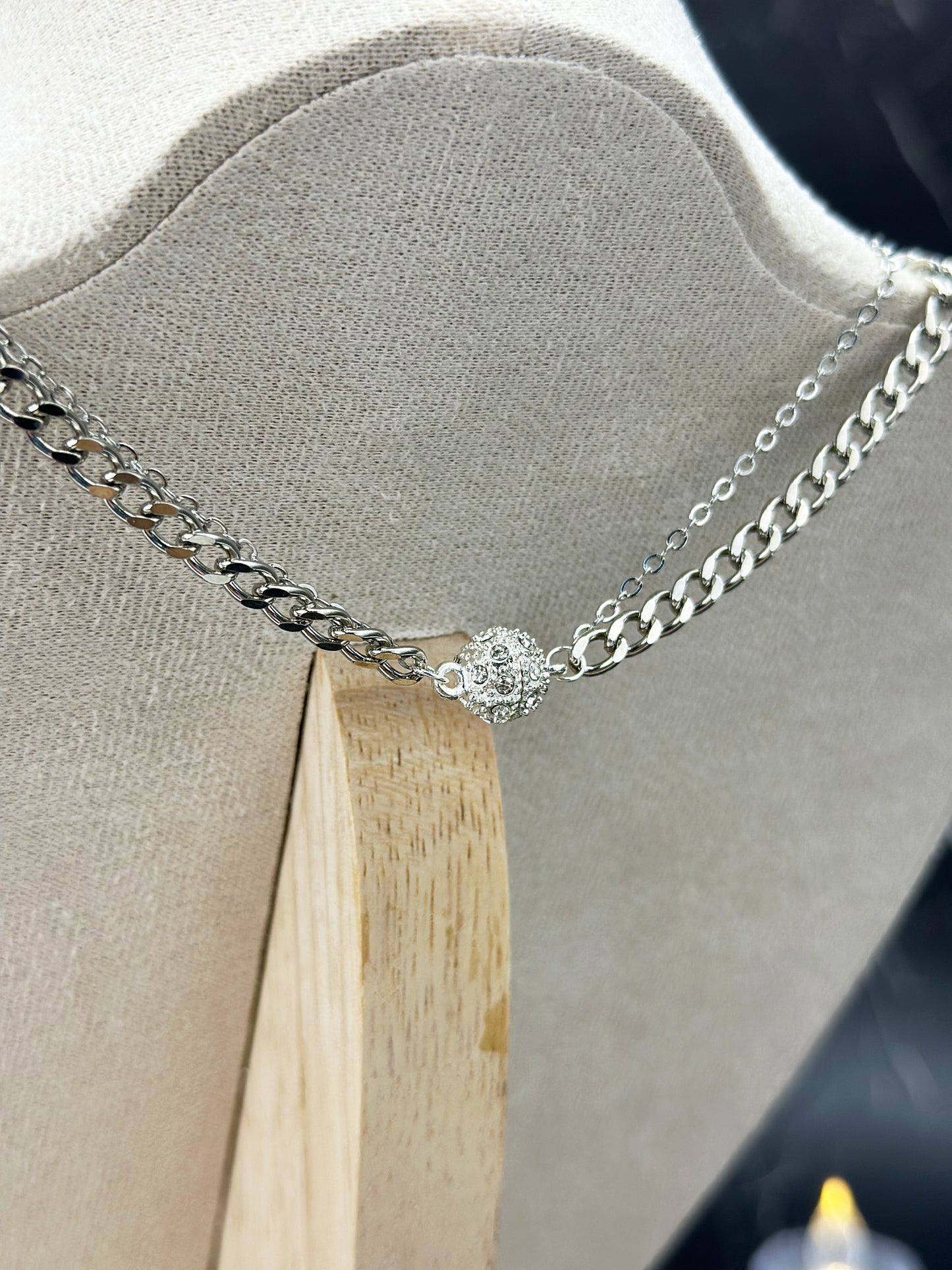 N033-Golden Quartz Double Chain Magnetic Necklace
