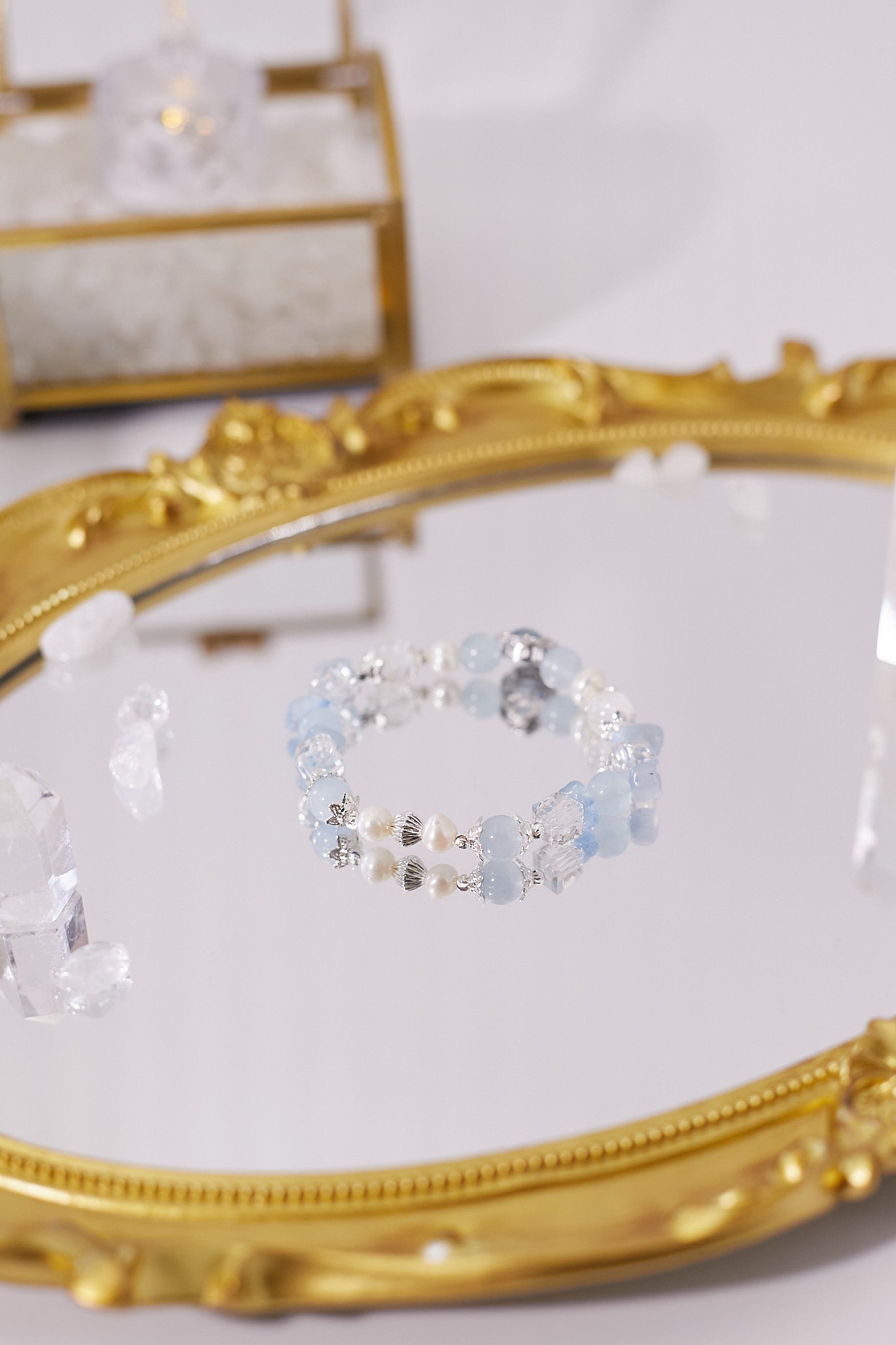 C040-Aquamarine. Freshwater Pearl. White Asai