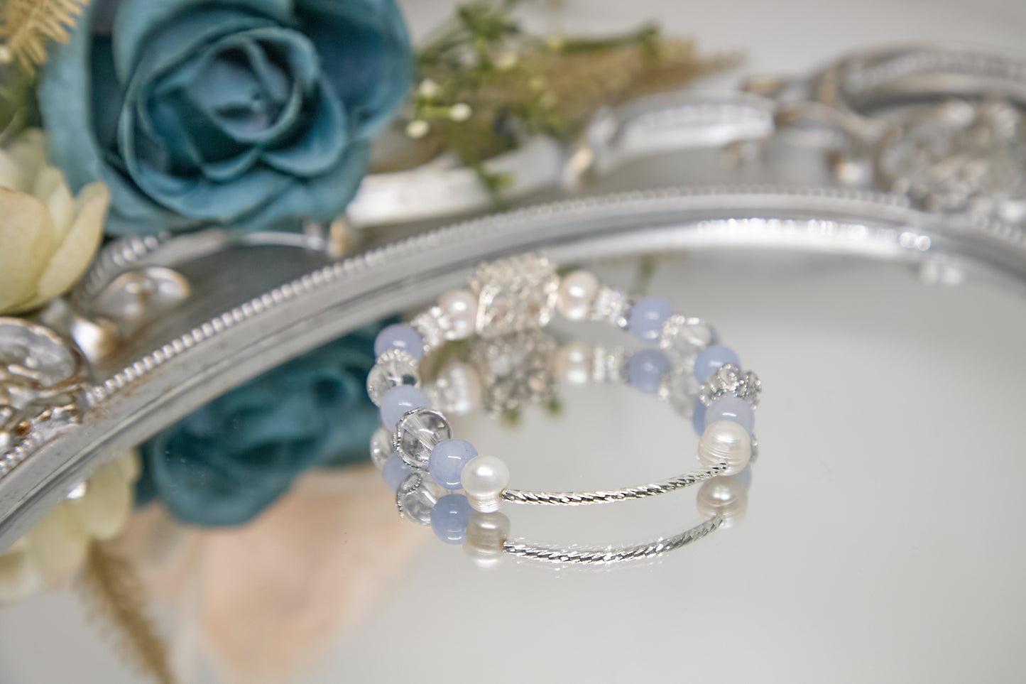 C005-Blue Chalcedony.White Quartz.Freshwater Pearl