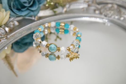 C006- White crystal, white turquoise, sea quartz, amazonite, baroque pearl