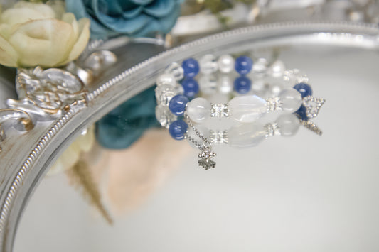 C011-Moonstone. White Ghost. Blue Crystal. Freshwater Pearl