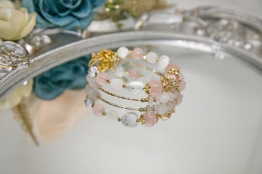 C015-Double Circle-Pink Quartz・White Turquoise