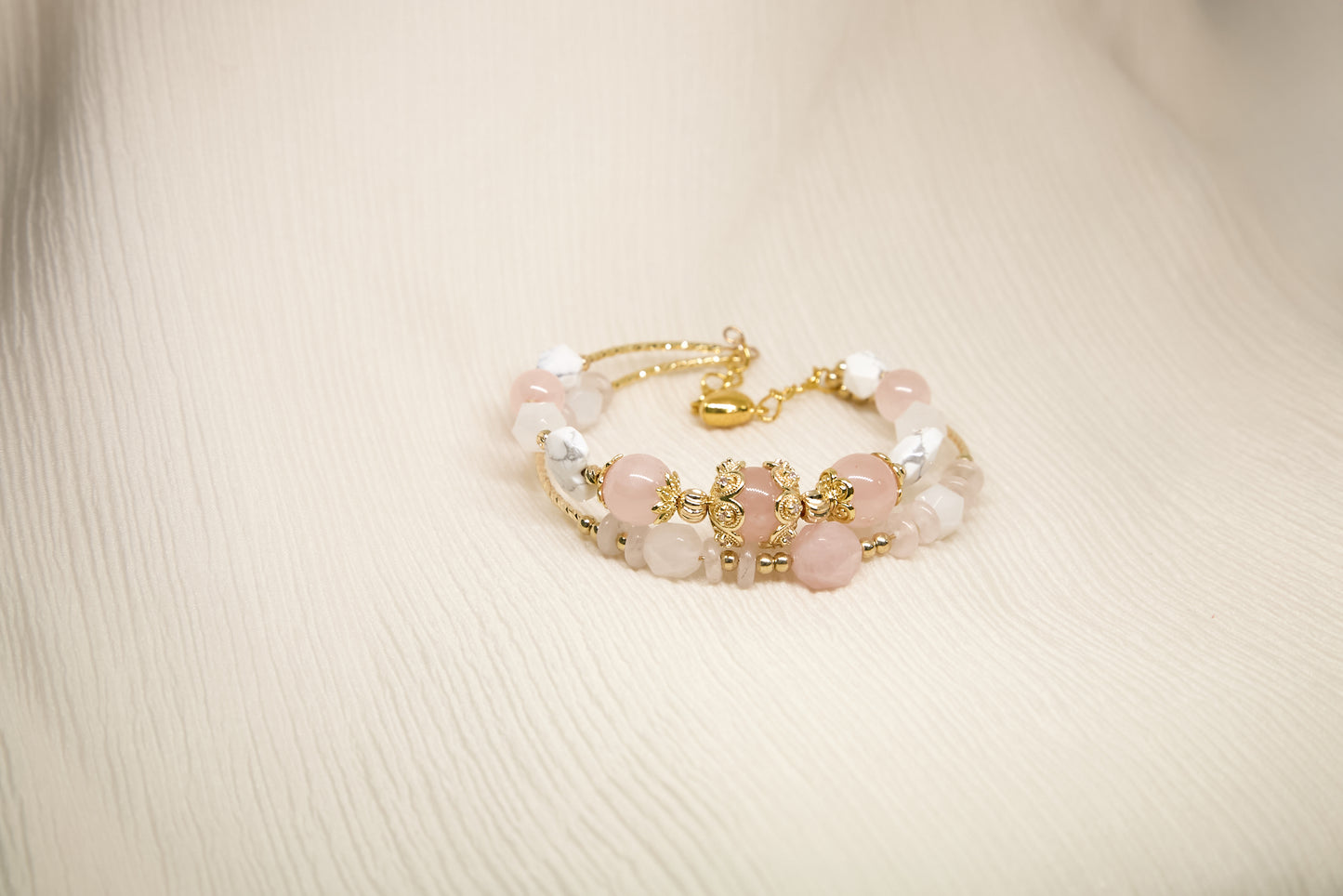 C015-Double Circle-Pink Quartz・White Turquoise