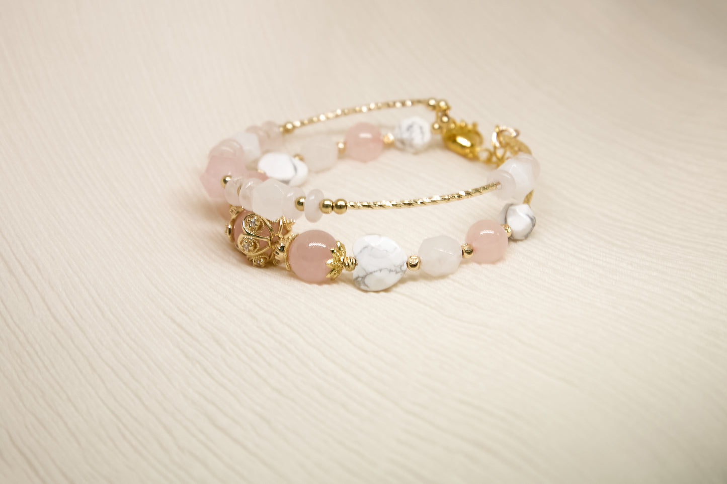 C015-Double Circle-Pink Quartz・White Turquoise