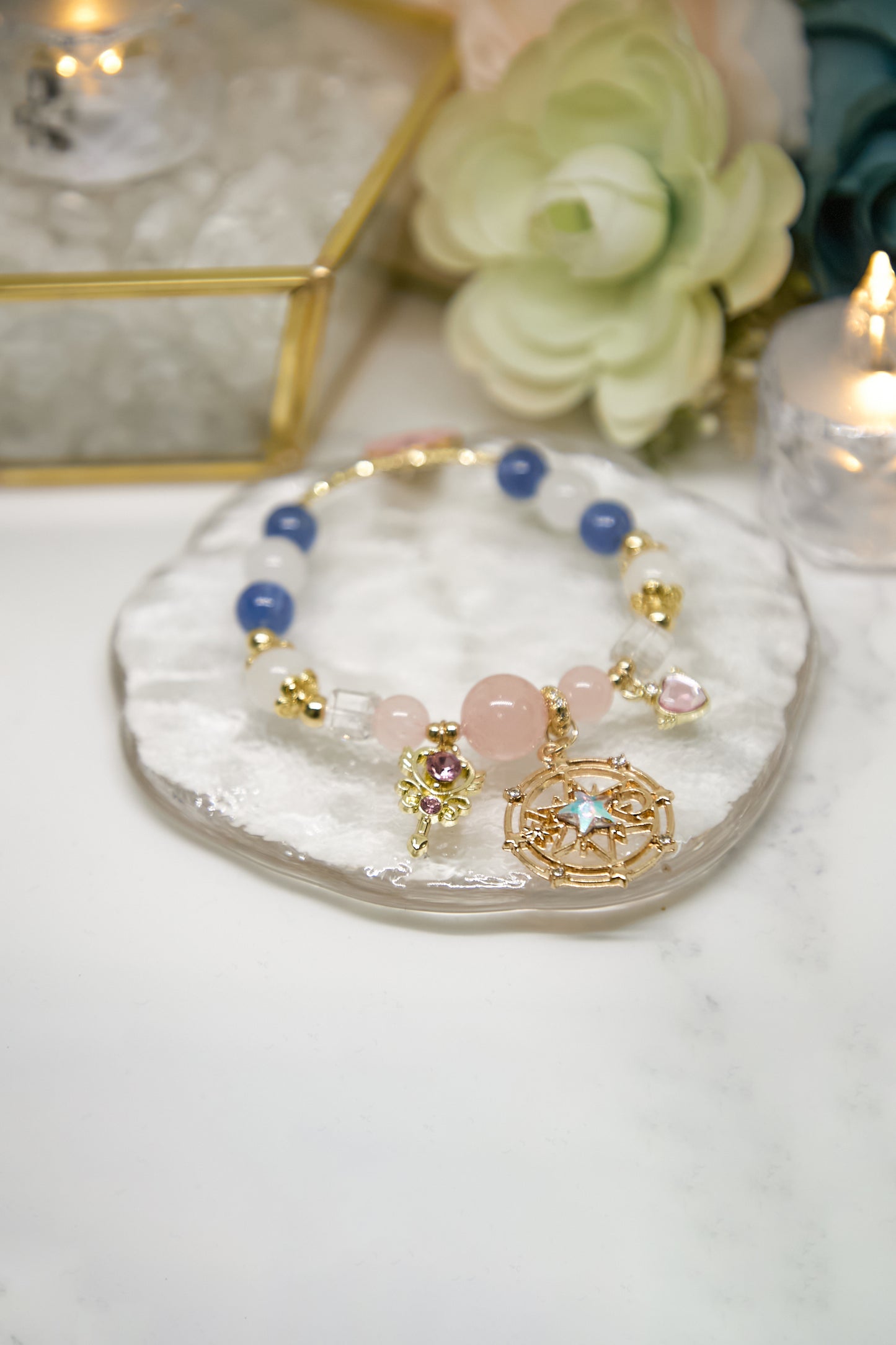 C017-Sailor Moon-Blue Quartz + White Asai + Rose Quartz + Moonstone