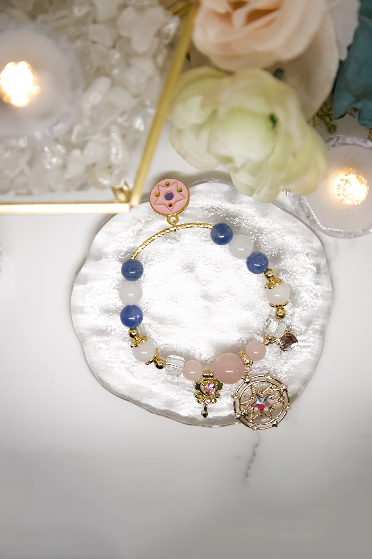 C017-Sailor Moon-Blue Quartz + White Asai + Rose Quartz + Moonstone