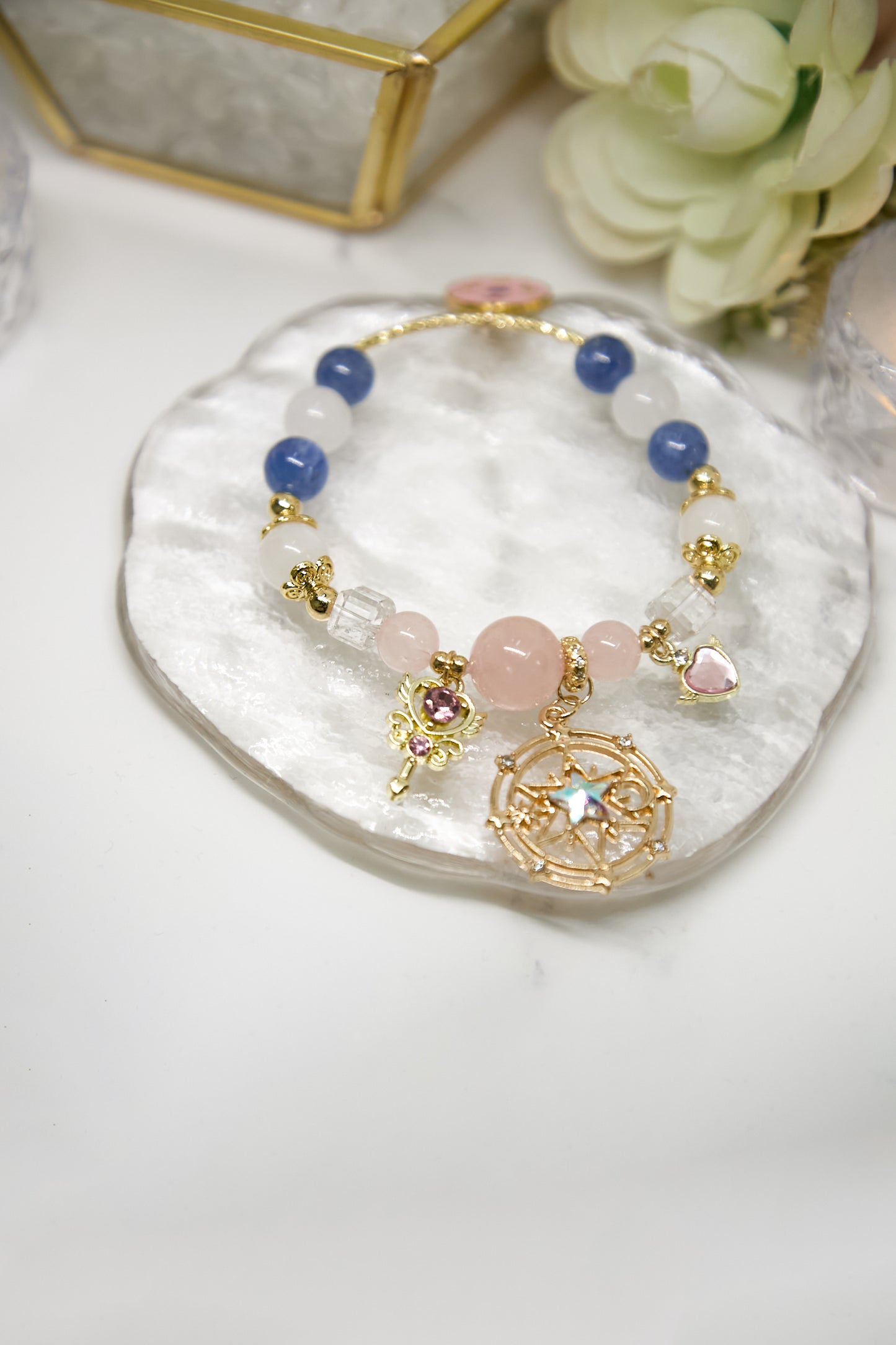 C017-Sailor Moon-Blue Quartz + White Asai + Rose Quartz + Moonstone