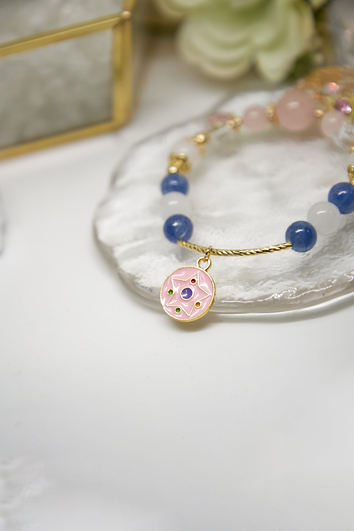 C017-Sailor Moon-Blue Quartz + White Asai + Rose Quartz + Moonstone