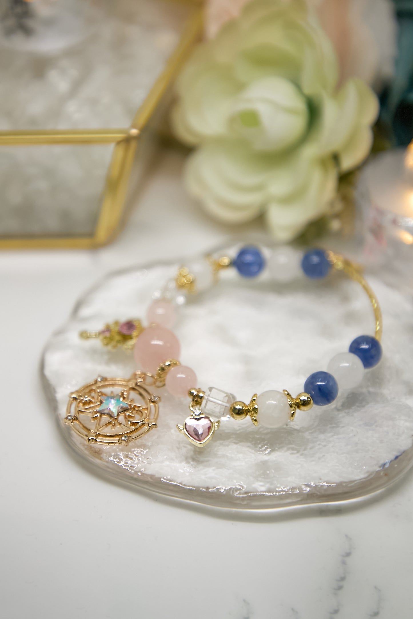 C017-Sailor Moon-Blue Quartz + White Asai + Rose Quartz + Moonstone