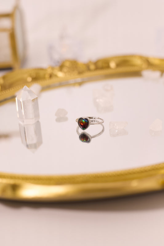 R044-Colorful heart-shaped S925 open ring