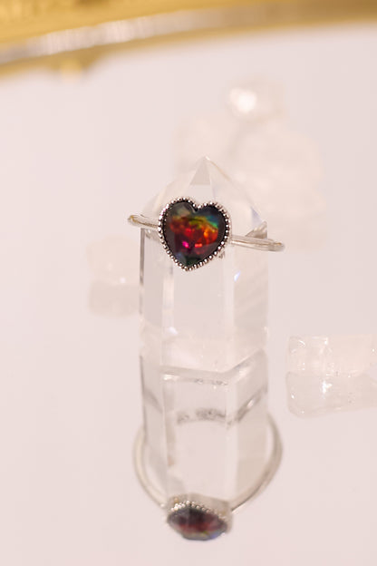 R044-Colorful heart-shaped S925 open ring