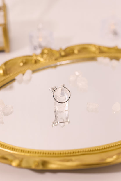 R045-White crystal chain S925 open ring