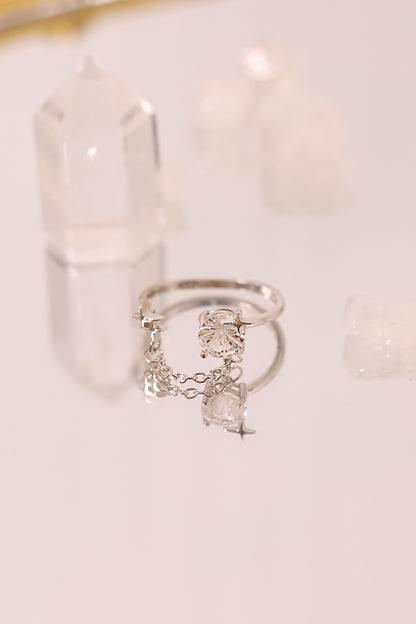 R045-White crystal chain S925 open ring