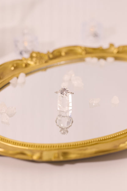 R046-White crystal five-pointed star S925 open ring