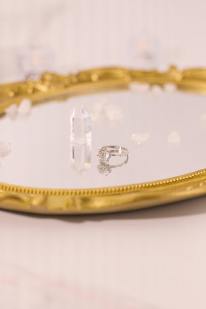 R046-White crystal five-pointed star S925 open ring