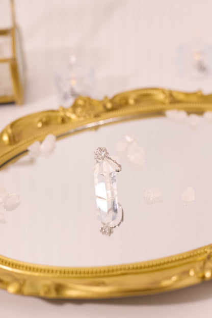 R046-White crystal five-pointed star S925 open ring