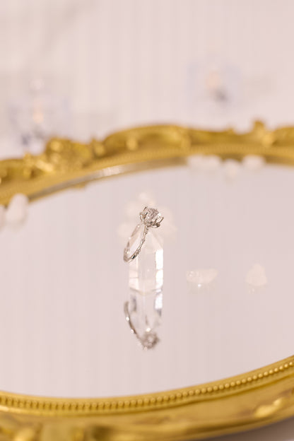 R046-White crystal five-pointed star S925 open ring