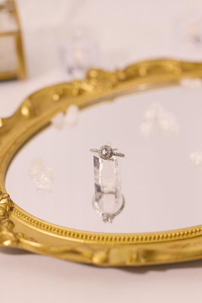 R049-White crystal round cut S925 open ring