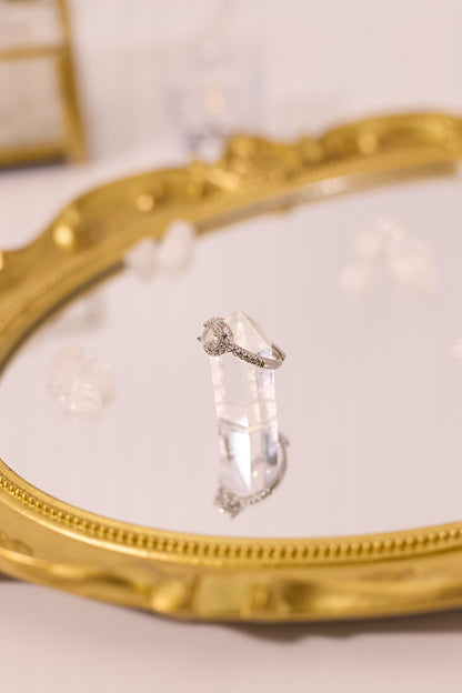 R049-White crystal round cut S925 open ring