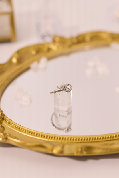 R049-White crystal round cut S925 open ring