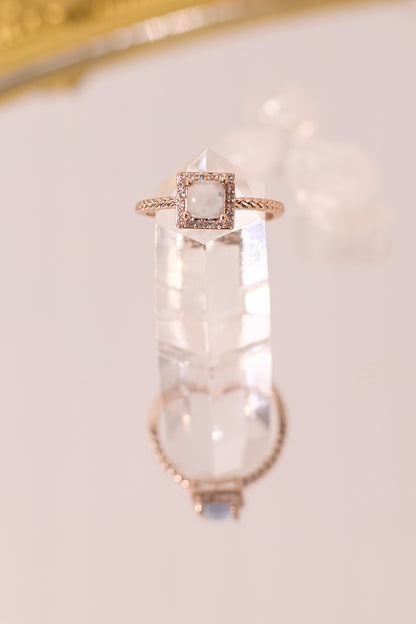 R051-Aquamarine Square S925 Open Ring