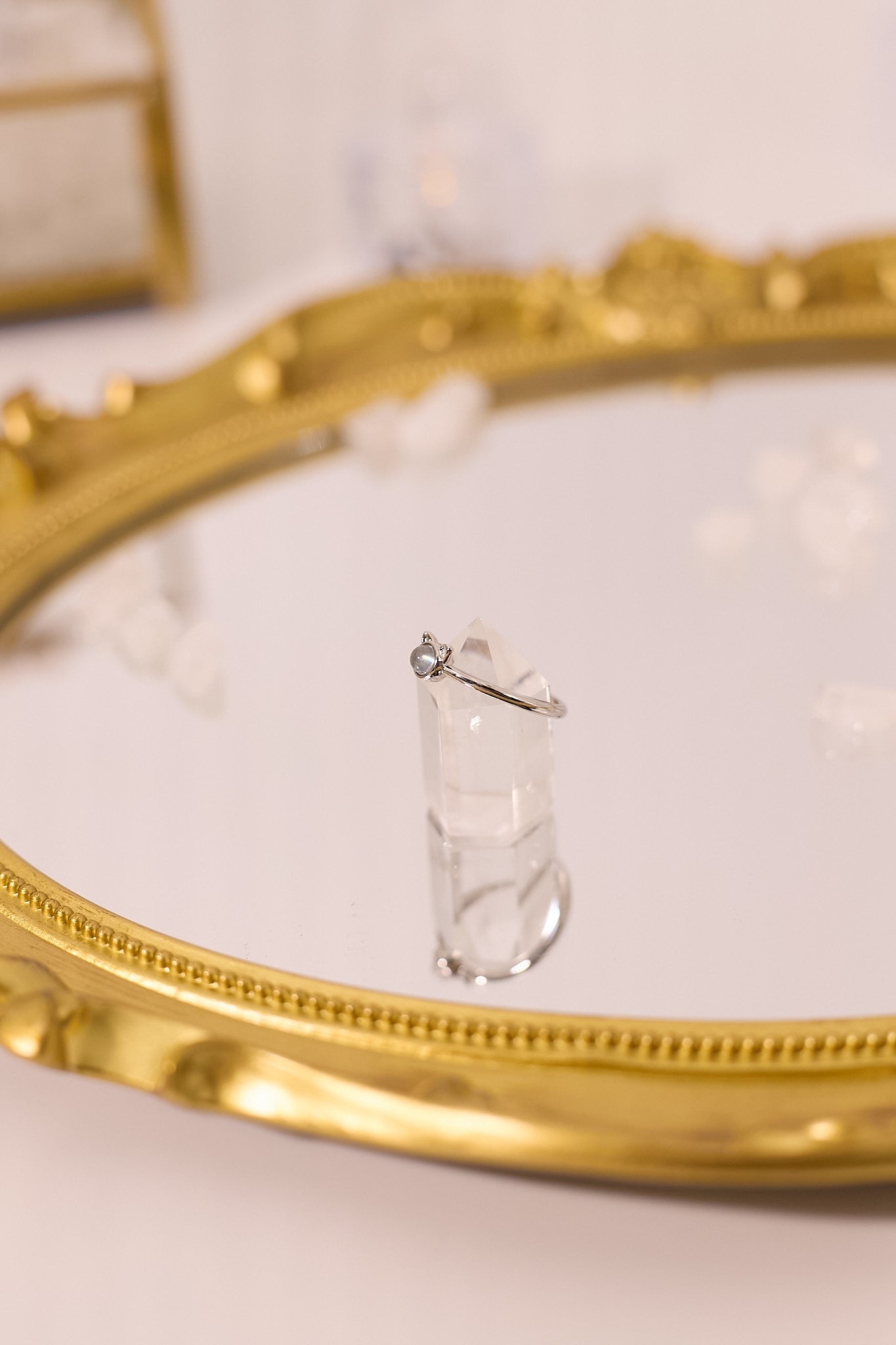 R065-Gray Moonlight Cat Shape S925 Open Ring