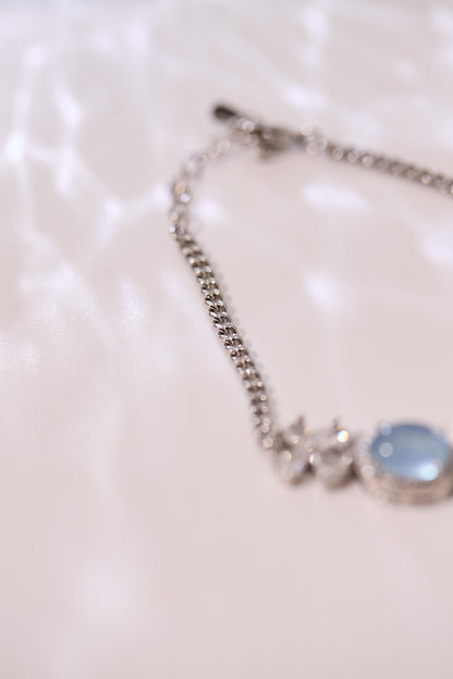 C057-海藍寶圓形蝴蝶結手鏈