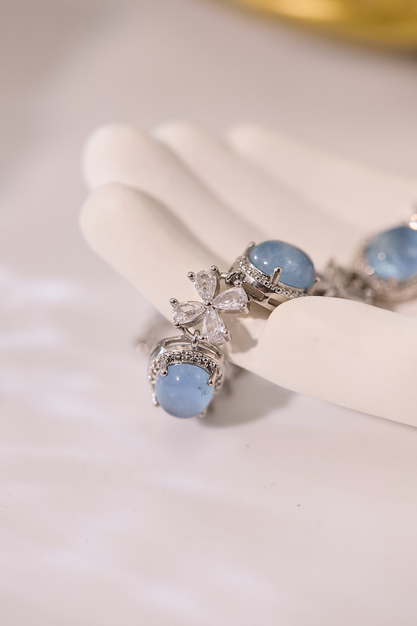 C057-海藍寶圓形蝴蝶結手鏈