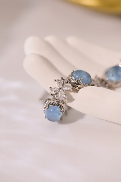 C057-海藍寶圓形蝴蝶結手鏈