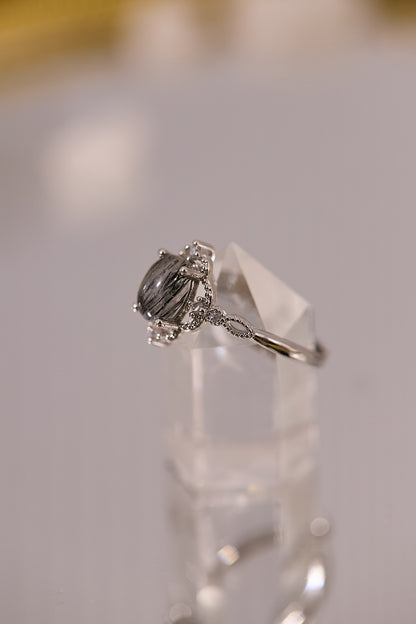 R070-黑髮晶S925開口戒指