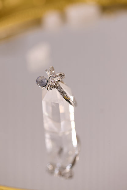 R073-灰月光蝴蝶結形S925開口戒指