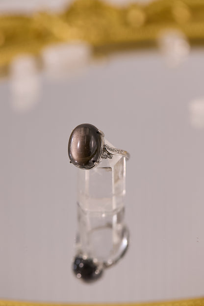 R097-銀曜石開口戒指