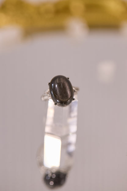 R097-銀曜石開口戒指