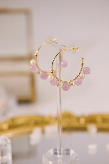 E074-紫鋰輝．淡水珍珠圈圈耳環