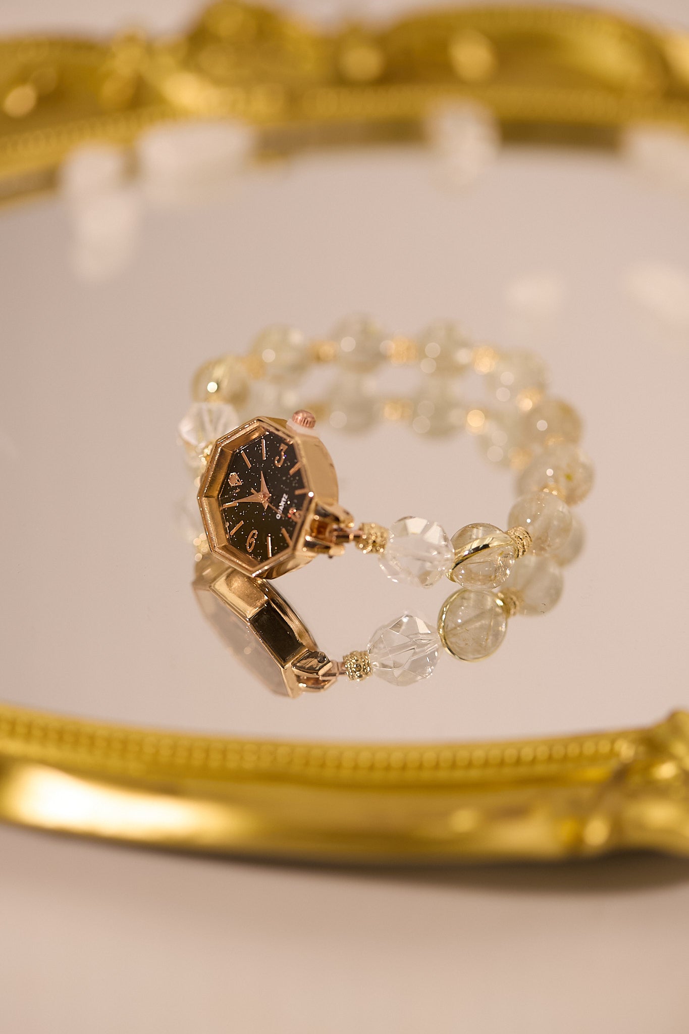 W001-金髮晶．白水晶石英錶