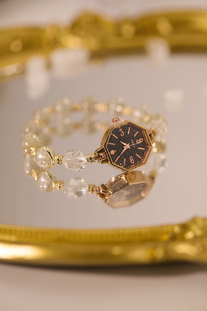W001-金髮晶．白水晶石英錶