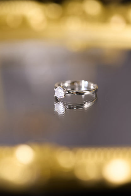 R102-60份六爪莫桑鑽純銀鍍18K白金開口戒指