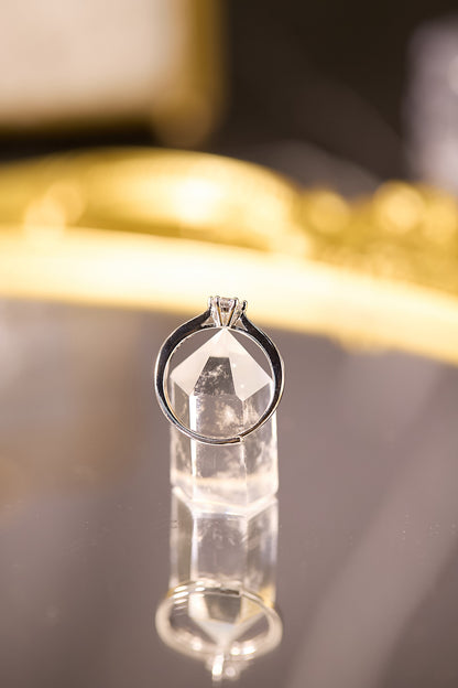 R104-50份六爪莫桑鑽銀鍍鉑金開口戒指