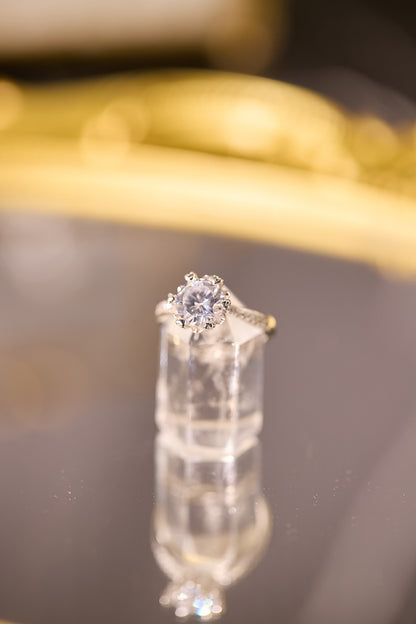 R105-2卡心心六爪莫桑鑽銀鍍鉑金開口戒指