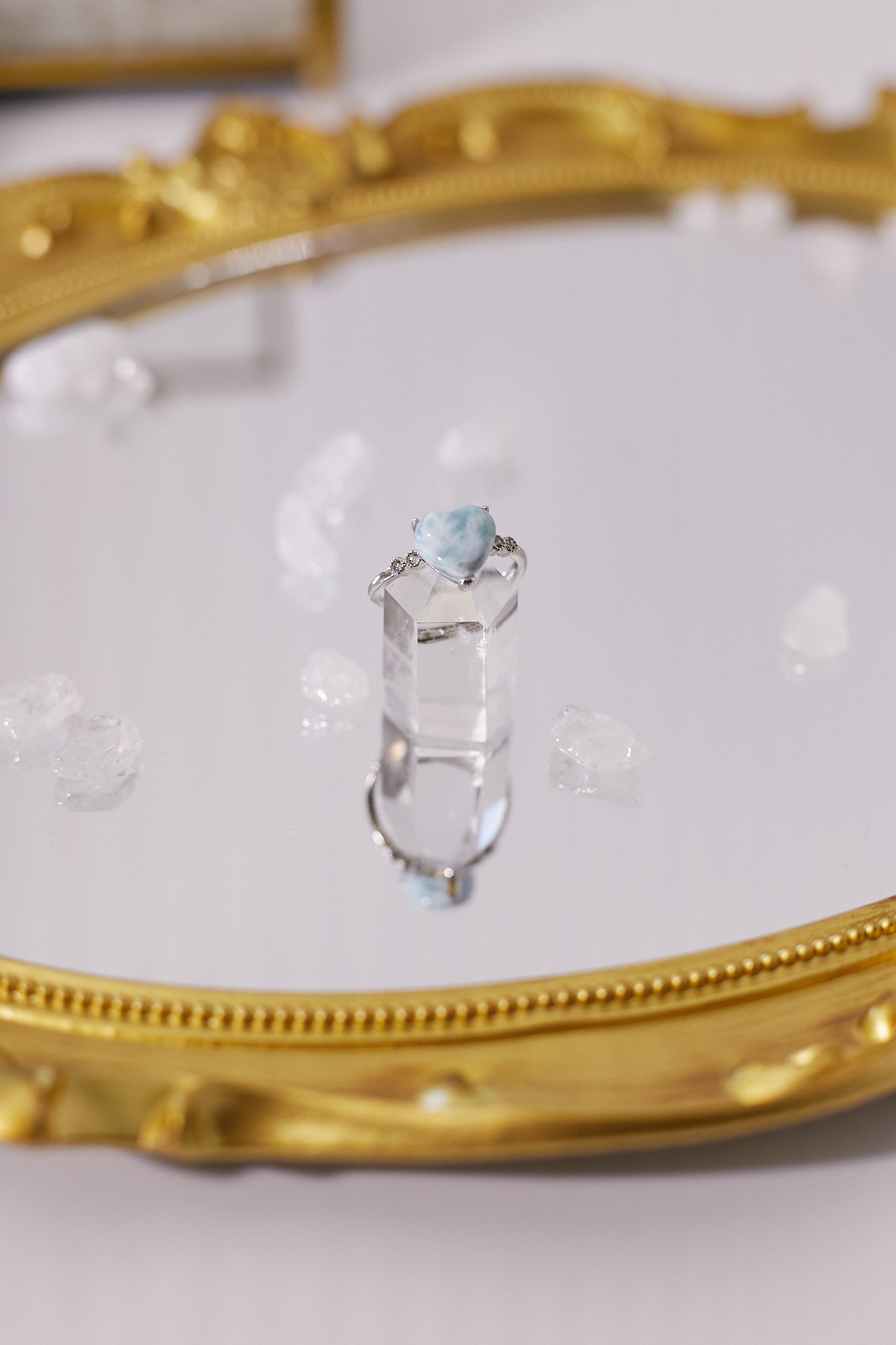 R031-Sea Stone Heart Shape Open Ring