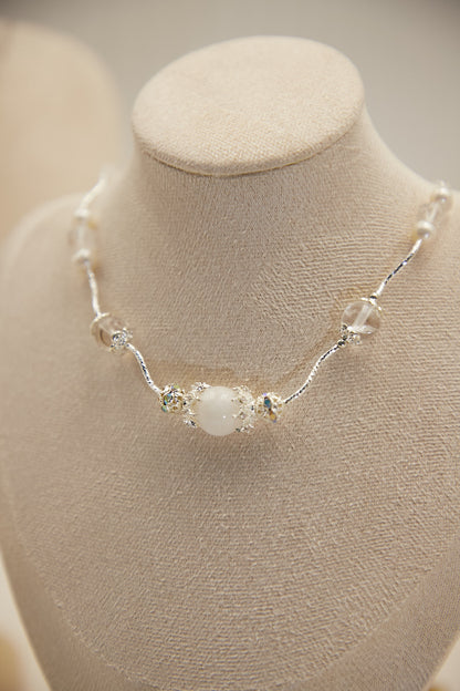 N002-White Ghost・White Crystal・Freshwater Pearl-Magnetic Choker