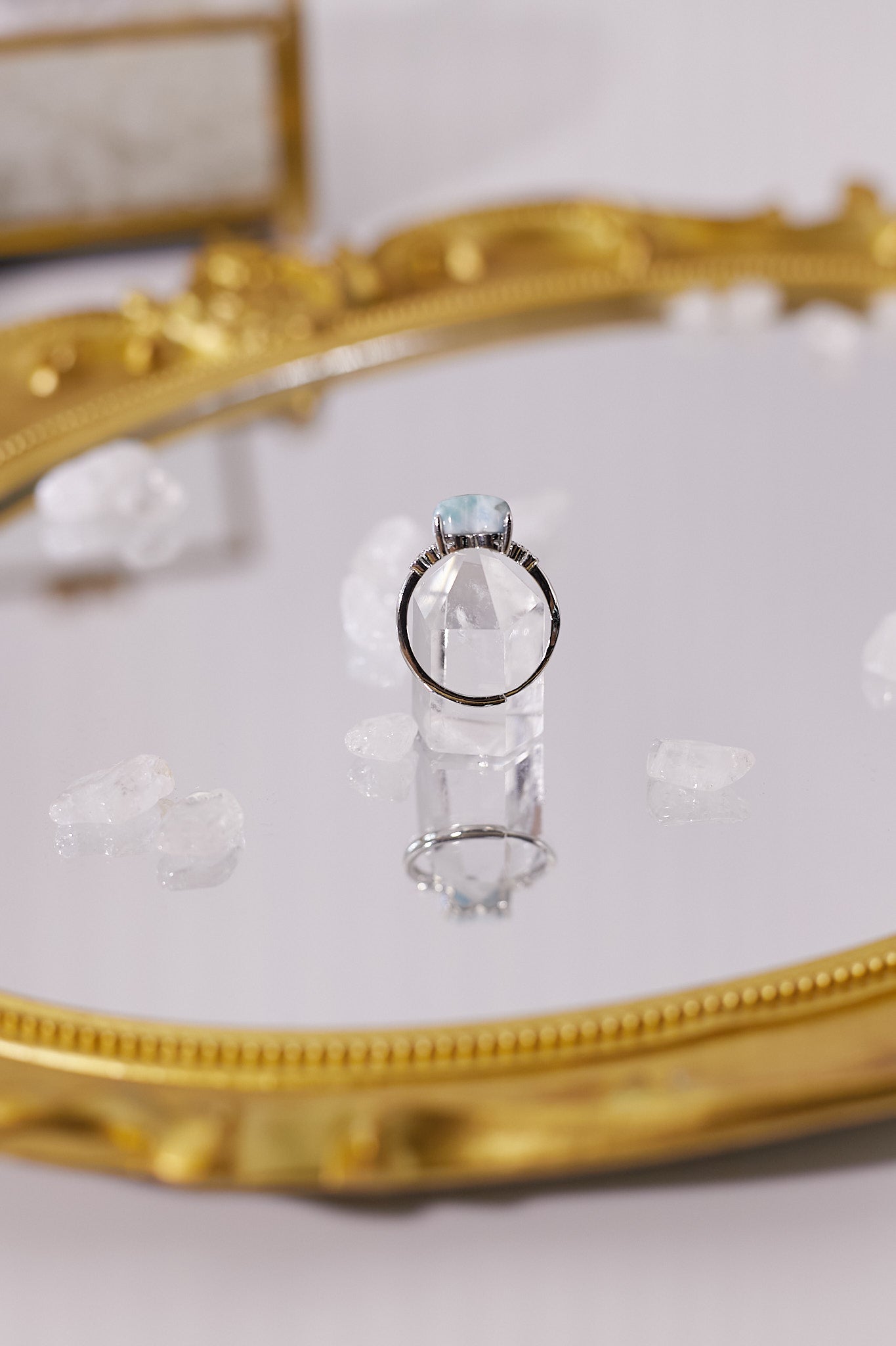 R031-Sea Stone Heart Shape Open Ring