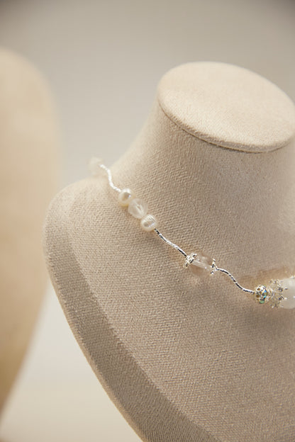 N002-White Ghost・White Crystal・Freshwater Pearl-Magnetic Choker