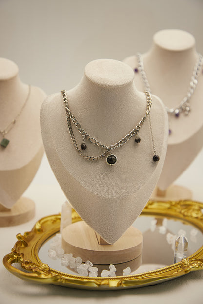 N004-Black Obsidian. Silver Obsidian Magnetic Necklace