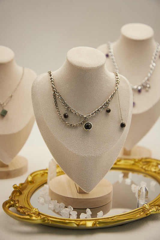 N004-Black Obsidian. Silver Obsidian Magnetic Necklace