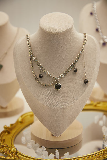 N004-Black Obsidian. Silver Obsidian Magnetic Necklace