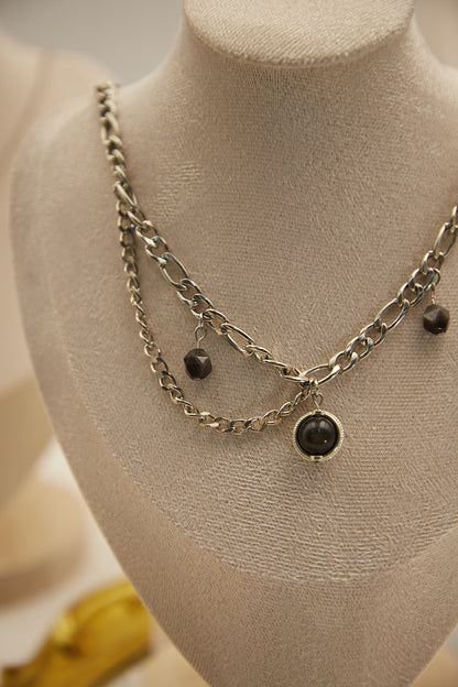 N004-Black Obsidian. Silver Obsidian Magnetic Necklace